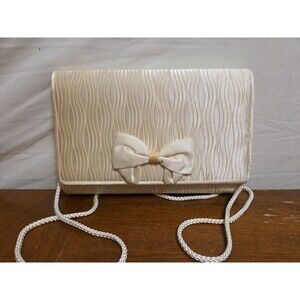 Carla Marchi Evening Bag Purse Beige Satin Textured Bow Vintage